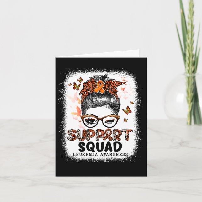 Support Squad Messy Bun Butterfly Orange Ribbon Le Card (Front)