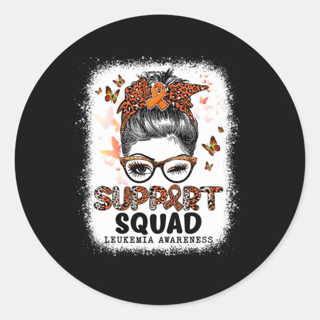 Support Squad Messy Bun Butterfly Orange Ribbon Le Classic Round Sticker (Front)