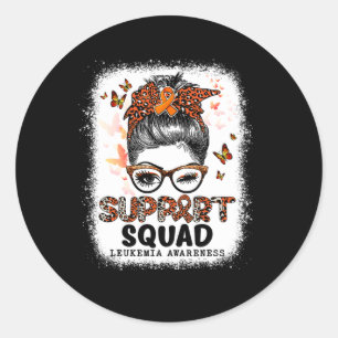 Support Squad Messy Bun Butterfly Orange Ribbon Le Classic Round Sticker