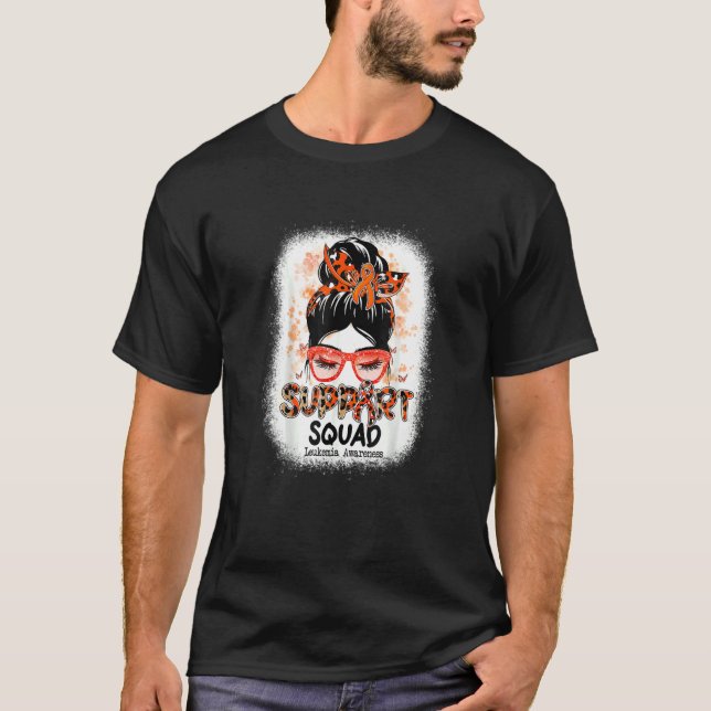 Support Squad Messy Bun Butterfly Orange Ribbon T-Shirt (Front)