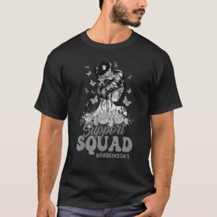 Support Squad Messy Bun Butterfly Parkinson's Awar T-Shirt