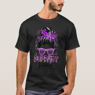 Support Squad Messy Bun Butterfly Purple Ribbon Al T-Shirt