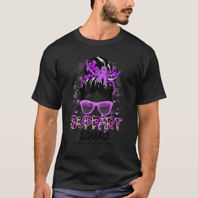Support Squad Messy Bun Butterfly Purple Ribbon Al T-Shirt (Front)