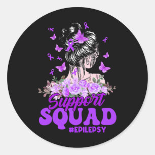 Support Squad Messy Bun Butterfly Purple Ribbon Ep Classic Round Sticker