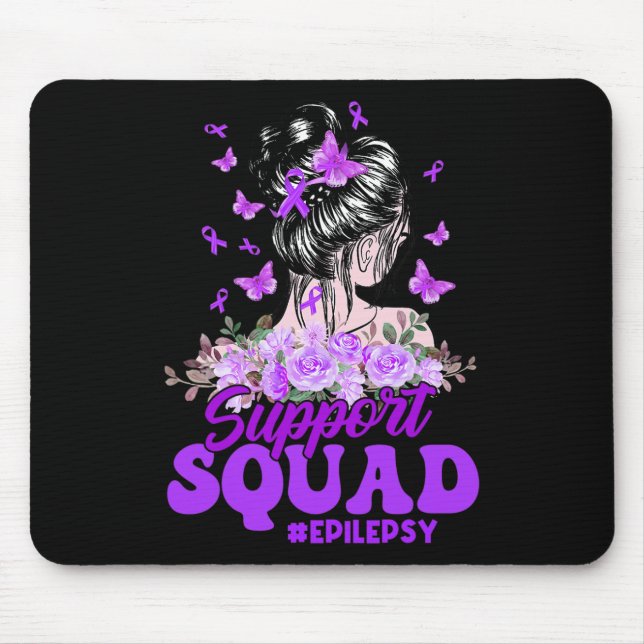 Support Squad Messy Bun Butterfly Purple Ribbon Ep Mouse Mat (Front)