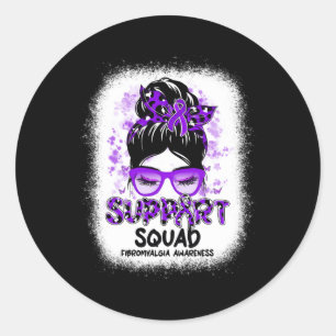 Support Squad Messy Bun Butterfly Purple Ribbon Fi Classic Round Sticker