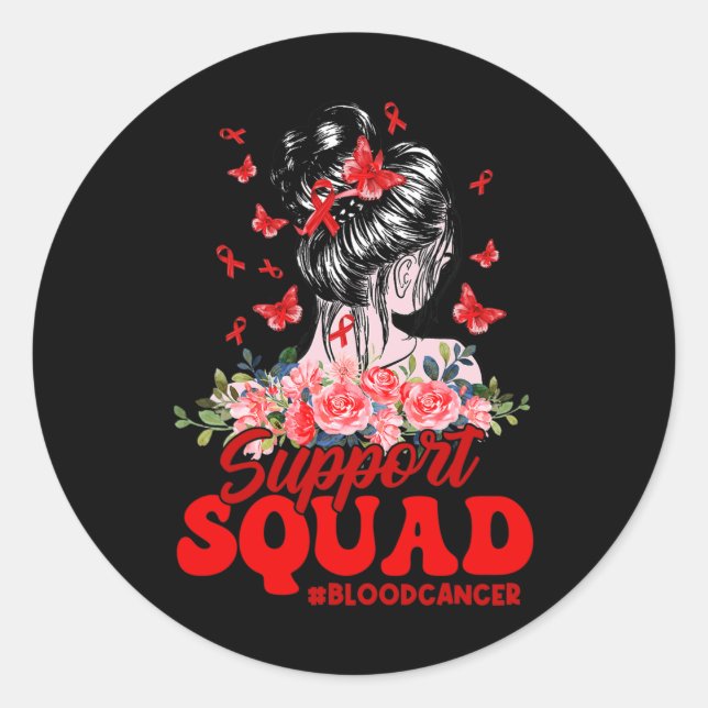 Support Squad Messy Bun Butterfly Red Ribbon Blood Classic Round Sticker (Front)