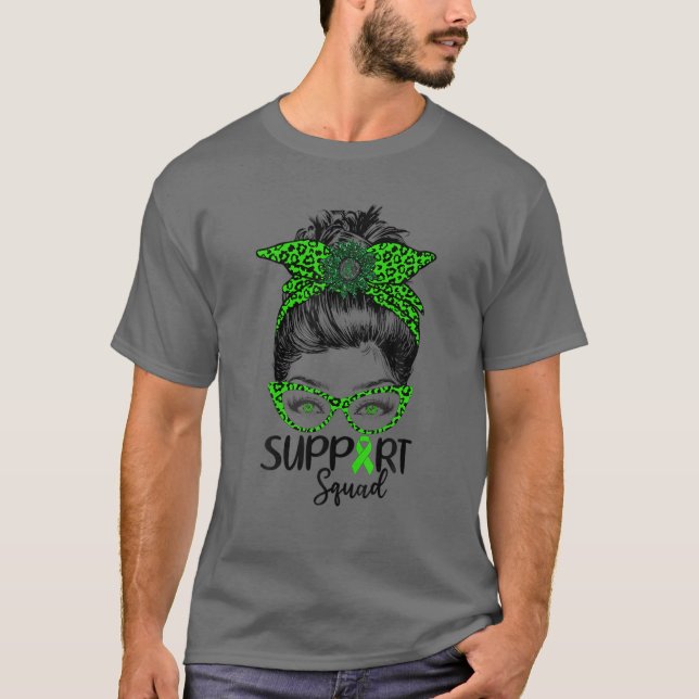 Support Squad Messy Bun Leopard Kidney Disease Awa T-Shirt (Front)