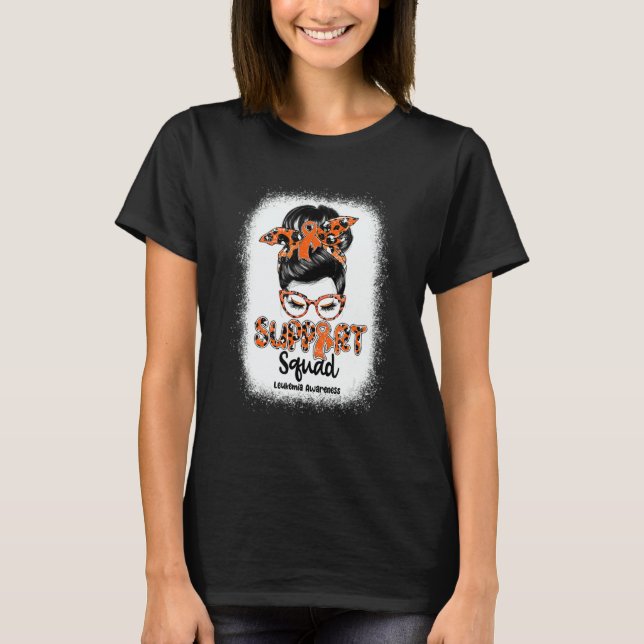 Support Squad Messy Bun Leopard Orange Ribbon Leuk T-Shirt (Front)