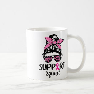 Support Squad Messy Bun Leopard Pink Breast Cancer Coffee Mug