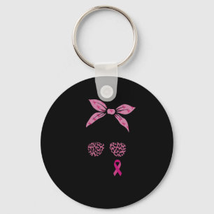 Support Squad Messy Bun Leopard Pink Breast Cancer Key Ring