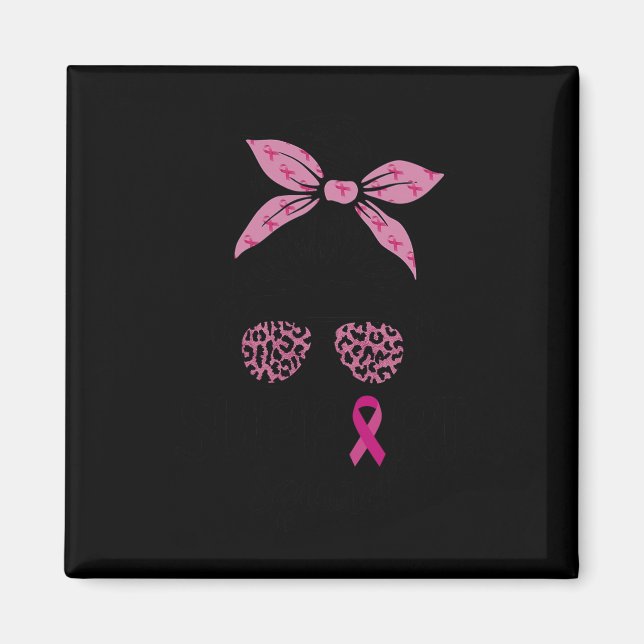 Support Squad Messy Bun Leopard Pink Breast Cancer Magnet (Front)