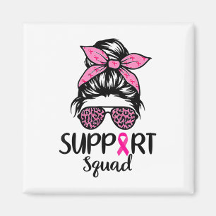 Support Squad Messy Bun Leopard Pink Breast Cancer Magnet