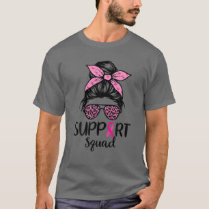 Support Squad Messy Bun Leopard Pink Breast Cancer T-Shirt