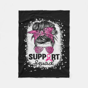 Support Squad Messy Bun Pink Breast Cancer Awarene Fleece Blanket