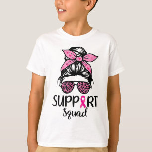 Support Squad Messy Bun Pink Breast Cancer Awarene T-Shirt