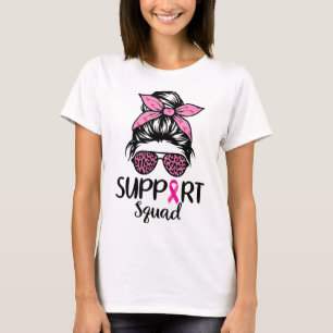 Support Squad Messy Bun Pink Breast Cancer Awarene T-Shirt