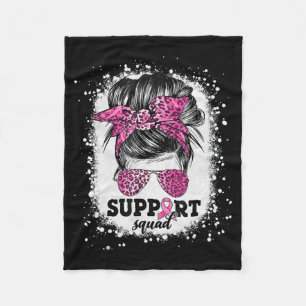 Support Squad Messy Bun Pink Ribbon Breast Cancer Fleece Blanket