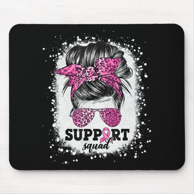 Support Squad Messy Bun Pink Ribbon Breast Cancer  Mouse Mat (Front)