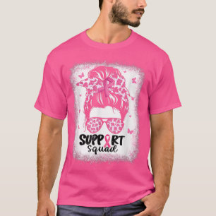 Support Squad Messy Bun Pink Ribbon Breast Cancer T-Shirt
