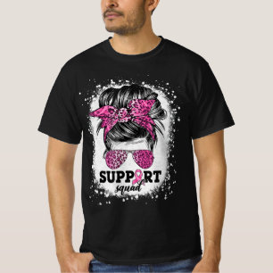 Support Squad Messy Bun Pink Ribbon Breast Cancer T-Shirt