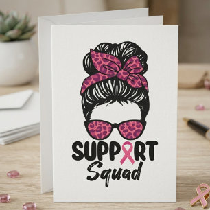 Support Squad Messy Bun Pink Ribbon Warrior Thank You Card