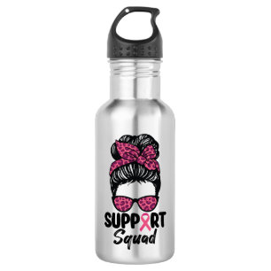 Support Squad Messy Bun Pink Warrior Breast Cancer 532 Ml Water Bottle