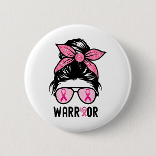 Support Squad Messy Bun Pink Warrior Breast Cancer 6 Cm Round Badge