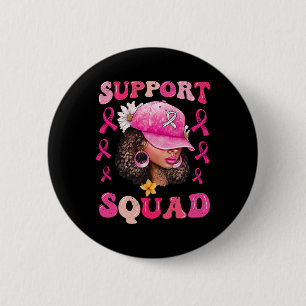 Support Squad Messy Bun Pink Warrior Breast Cancer 6 Cm Round Badge