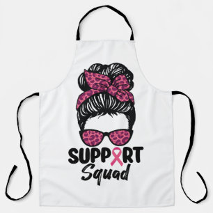 Support Squad Messy Bun Pink Warrior Breast Cancer Apron