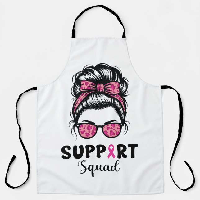 Support Squad Messy Bun Pink Warrior Breast Cancer Apron (Front)