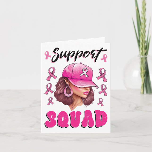 Support Squad Messy Bun Pink Warrior Breast Cancer Card (Front)