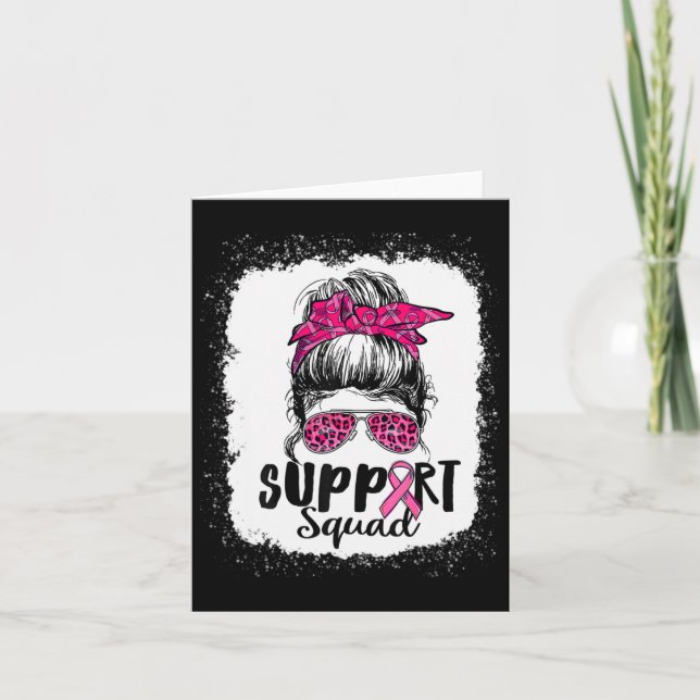 Support Squad Messy Bun Pink Warrior Breast Cancer Card (Front)