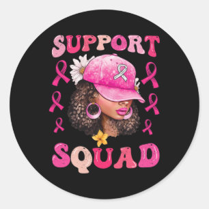 Support Squad Messy Bun Pink Warrior Breast Cancer Classic Round Sticker