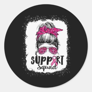 Support Squad Messy Bun Pink Warrior Breast Cancer Classic Round Sticker