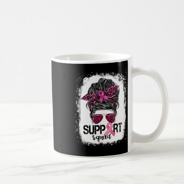 Support Squad Messy Bun Pink Warrior Breast Cancer Coffee Mug (Right)