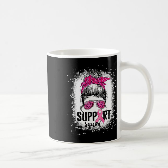 Support Squad Messy Bun Pink Warrior Breast Cancer Coffee Mug (Right)