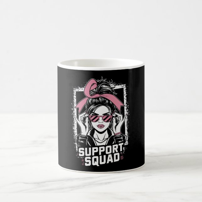 Support Squad Messy Bun Pink Warrior Breast Cancer Coffee Mug (Center)