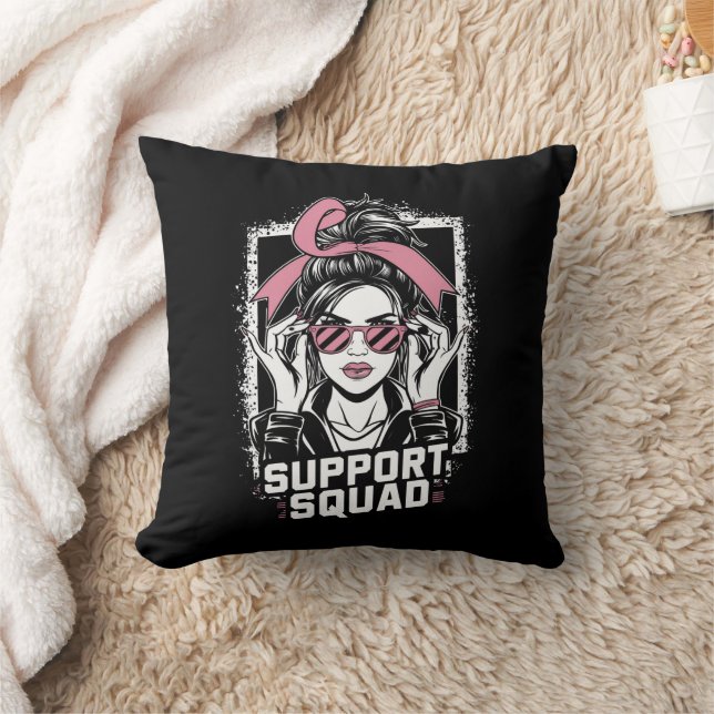 Support Squad Messy Bun Pink Warrior Breast Cancer Cushion (Blanket)