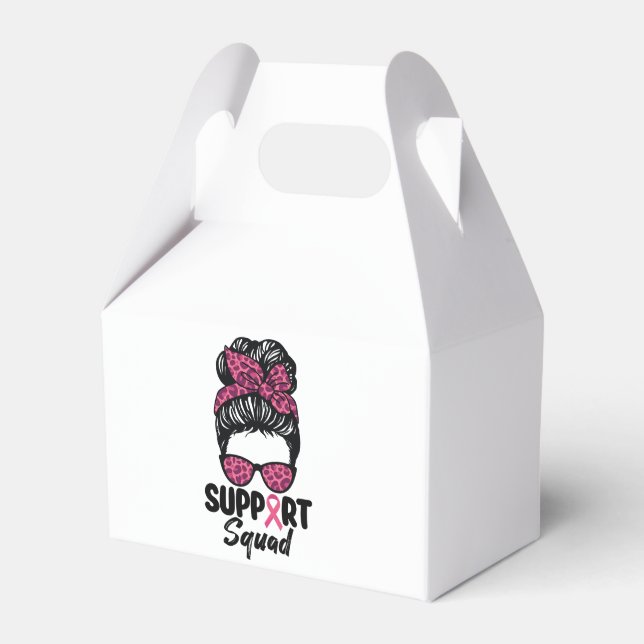 Support Squad Messy Bun Pink Warrior Breast Cancer Favour Box (Front Side)