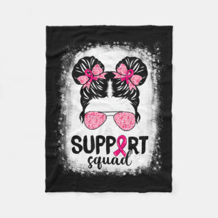 Support Squad Messy Bun Pink Warrior Breast Cancer Fleece Blanket