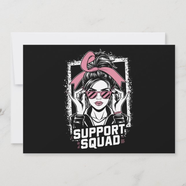 Support Squad Messy Bun Pink Warrior Breast Cancer Invitation (Front)