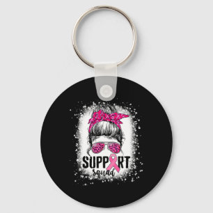 Support Squad Messy Bun Pink Warrior Breast Cancer Key Ring
