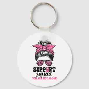 Support Squad Messy Bun Pink Warrior Breast Cancer Key Ring