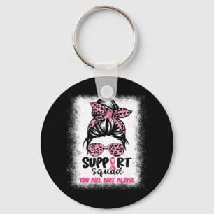 Support Squad Messy Bun Pink Warrior Breast Cancer Key Ring
