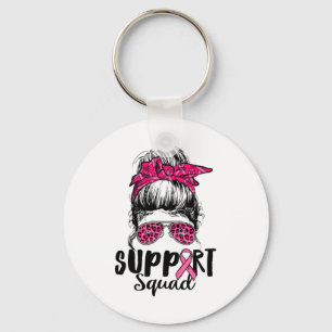 Support Squad Messy Bun Pink Warrior Breast Cancer Key Ring