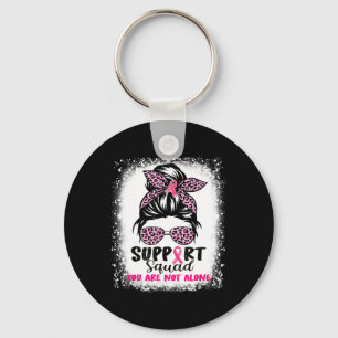 Support Squad Messy Bun Pink Warrior Breast Cancer Key Ring