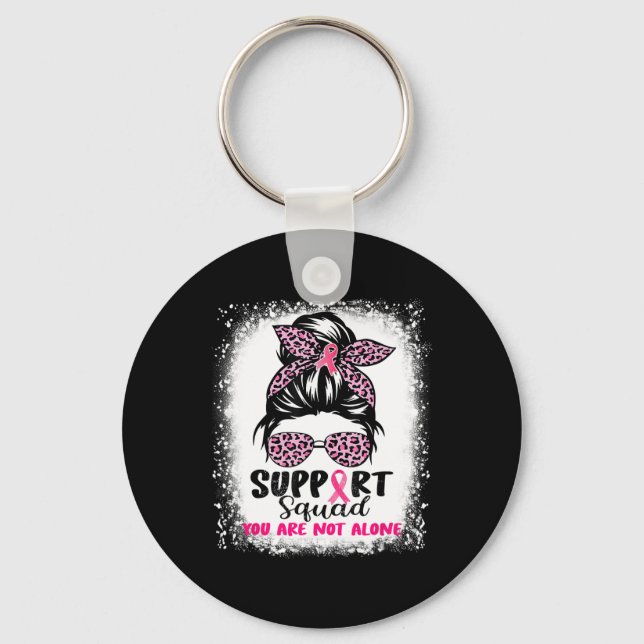 Support Squad Messy Bun Pink Warrior Breast Cancer Key Ring (Front)