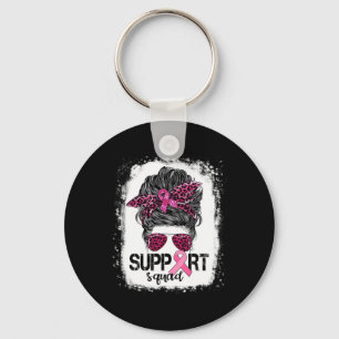 Support Squad Messy Bun Pink Warrior Breast Cancer Key Ring