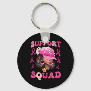 Support Squad Messy Bun Pink Warrior Breast Cancer Key Ring